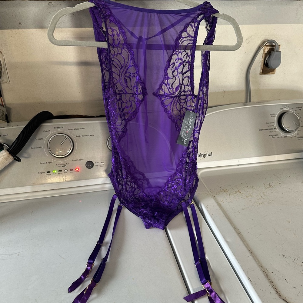Yandy Purple Sheer Lace Bodysuit